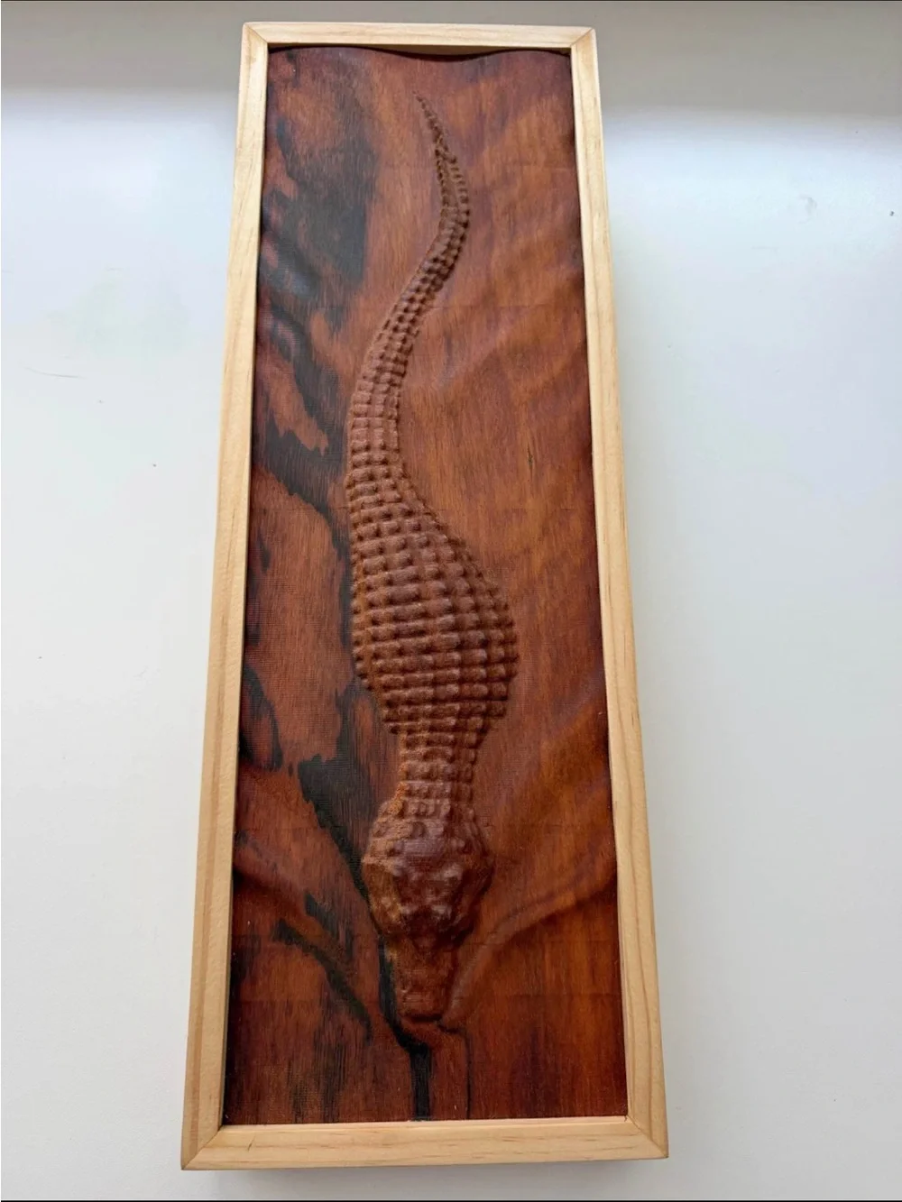 Custom Carved Brown Wood Alligator Wall Art